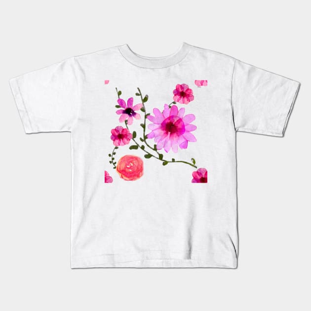Vintage watercolor floral pink Kids T-Shirt by snexus